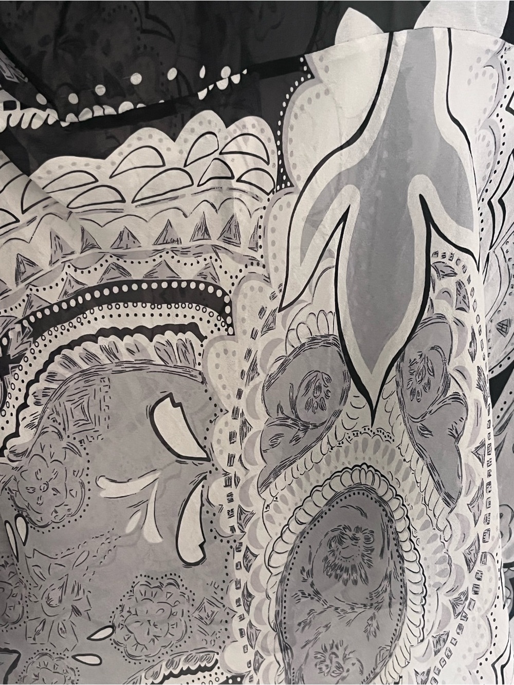 Chico's Black and White Paisley Sheer Silk V-Neck Blouse 14/16 - Picture 7 of 8